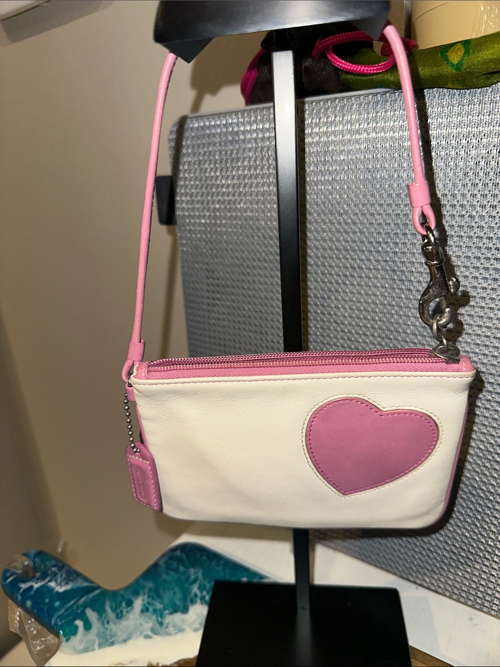 Coach White and Pink Heart Wristlet